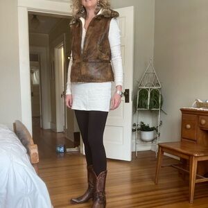MontanaCo Brown Faux Shearling Vest with Faux Fur Trim